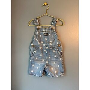OshKosh B'gosh Toddler Star Print Denim Shortalls Blue White 3T
